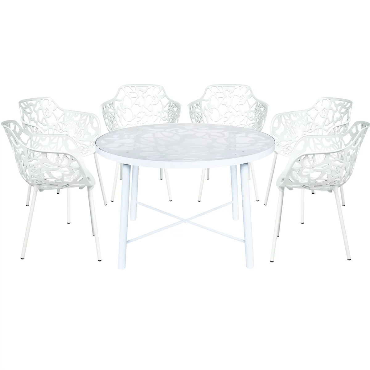 7-Piece Aluminum Outdoor Patio Dining Set with Tempered Glass Table and 6 Stackable Arm Chairs K8348