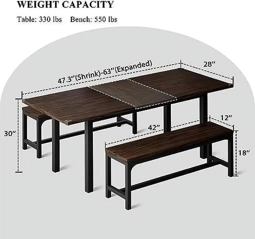 3-Piece Extendable Dining Table Set with 2 Benches H746932