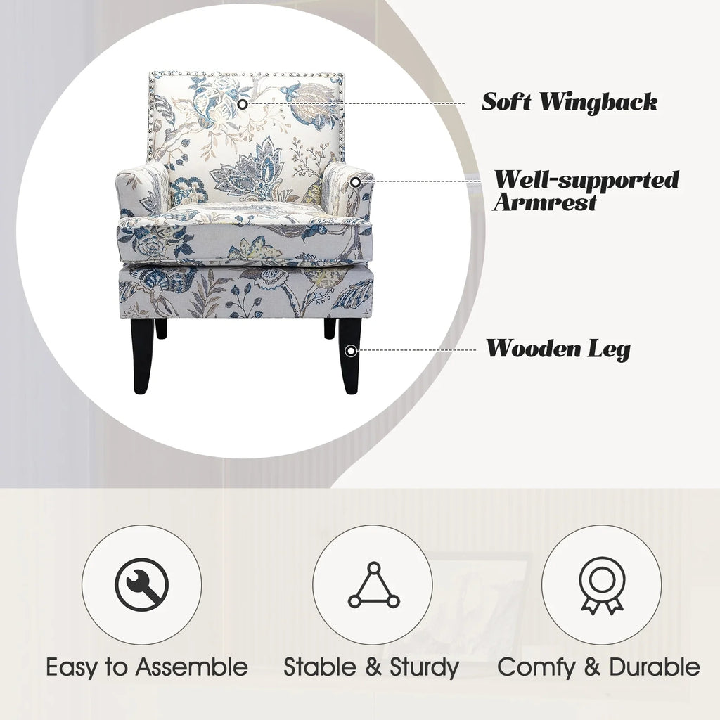 French Country Arm Chair with Nailhead Trim and Wood Legs X411
