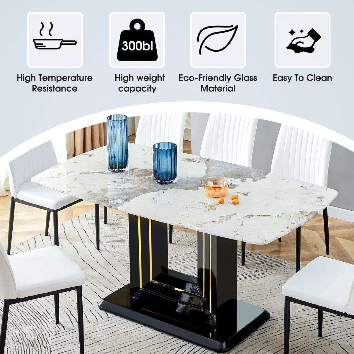 Glass Dining Table with U-Shaped MDF Base J8424