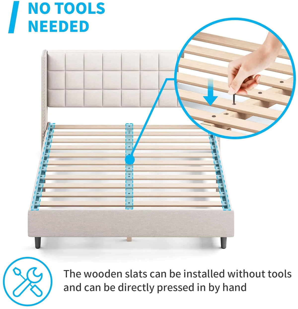 Full Size Wood Platform Bed Frame with Headboard R521928
