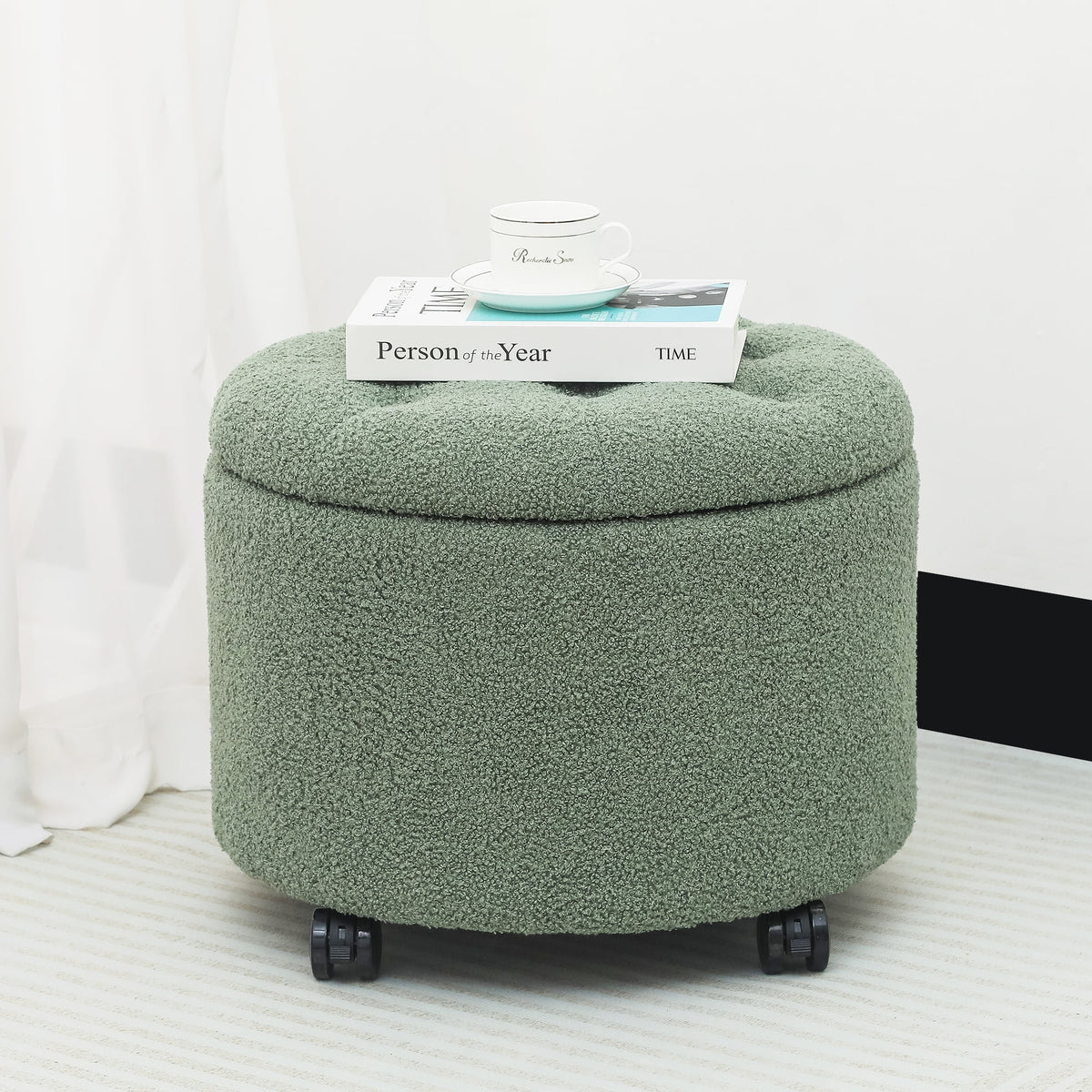 Velvet Tufted Round Storage Ottoman J5039