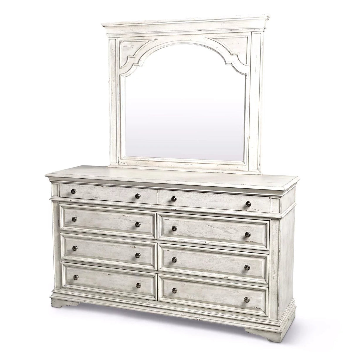 Rustic Ivory Wood 8-drawer Dresser and Mirror I32996