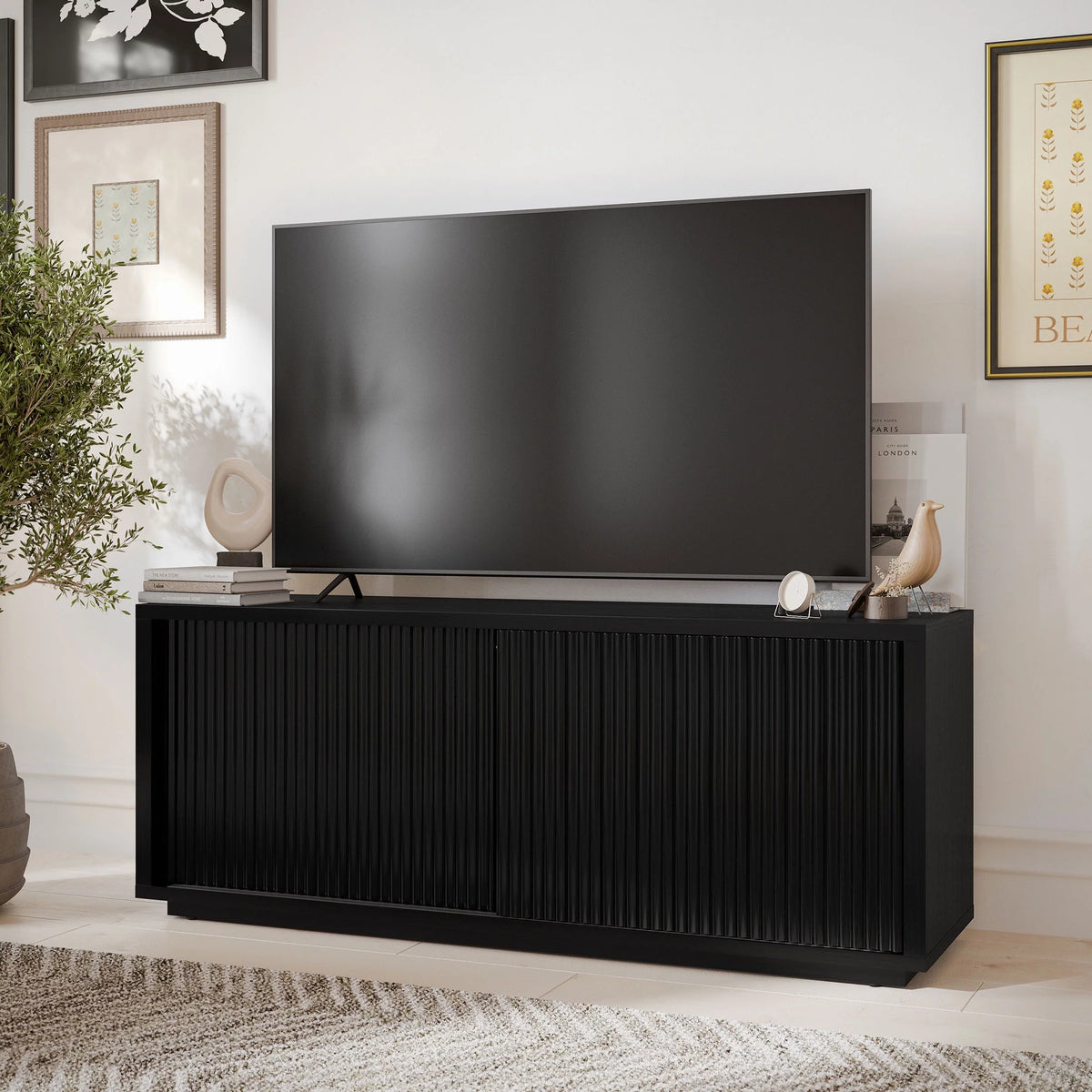 Fluted TV Stand for TVs up to 70" Black F815375