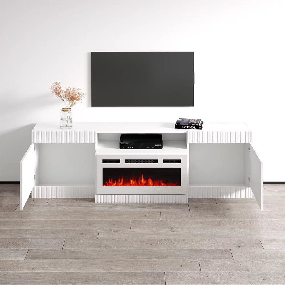 79" High Gloss Fireplace TV Stand with Storage Cabinets M186