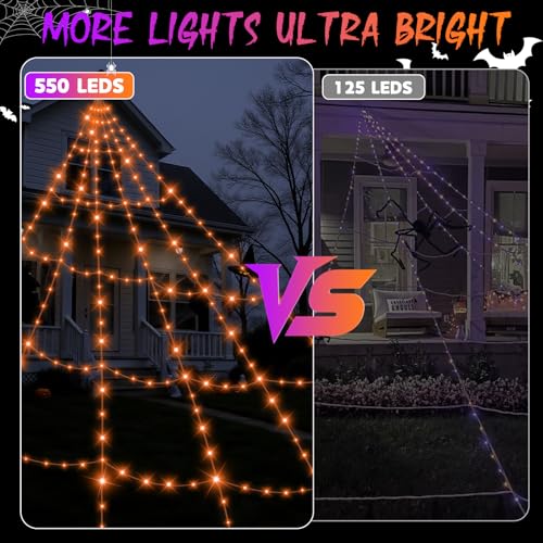 Halloween Decorations Outdoor Spider Web Lights with Remote Control Timer Waterproof G89367