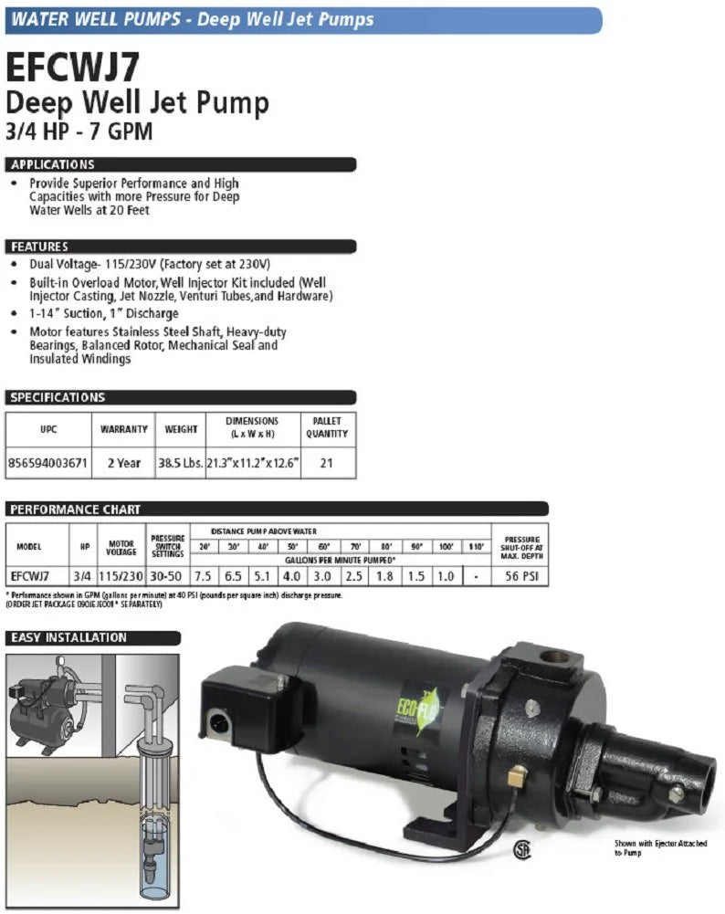 3/4 HP Water Well Pump T130