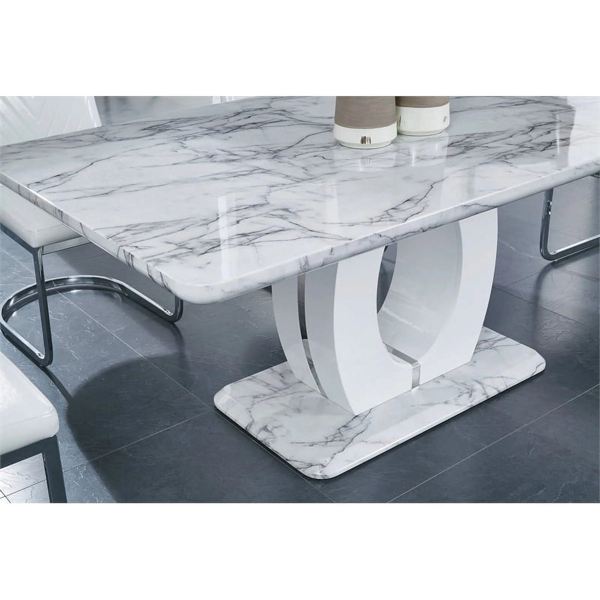 White Faux Marble Pedestal Base Dining Table S65602