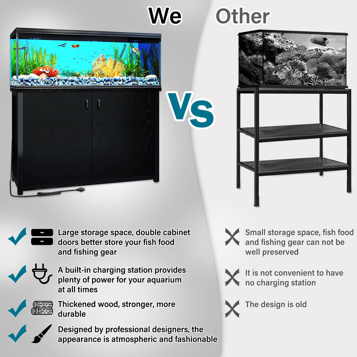 55-75 Gallon Aquarium Stand with Cabinet and Power Outlets, Black R68945