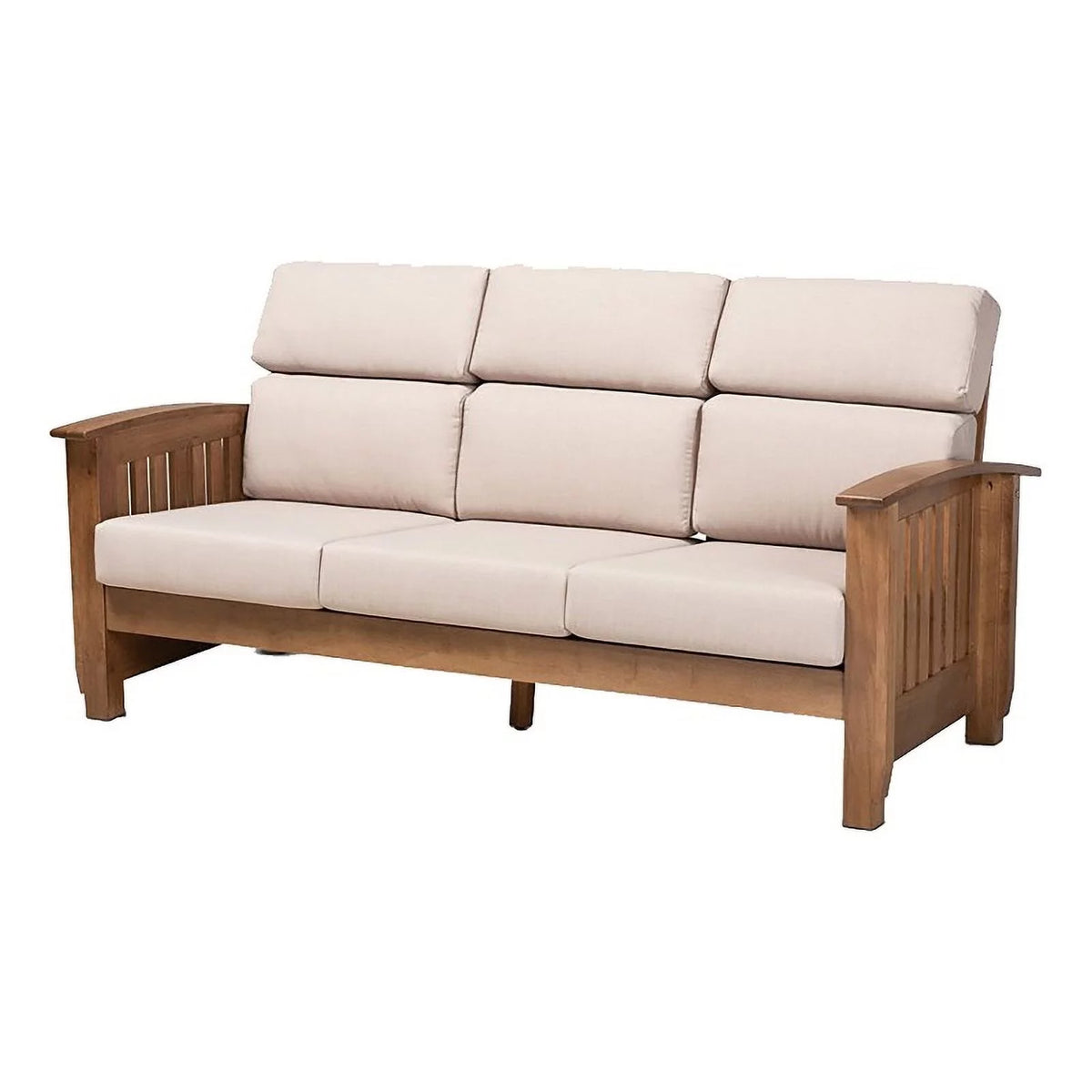 Modern Wood Fabric 3-Seater Sofa in Taupe Walnut Brown J70610