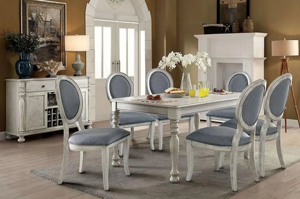 Antique White & Gray Solid Wood 8pcs Dining Room Set M28237