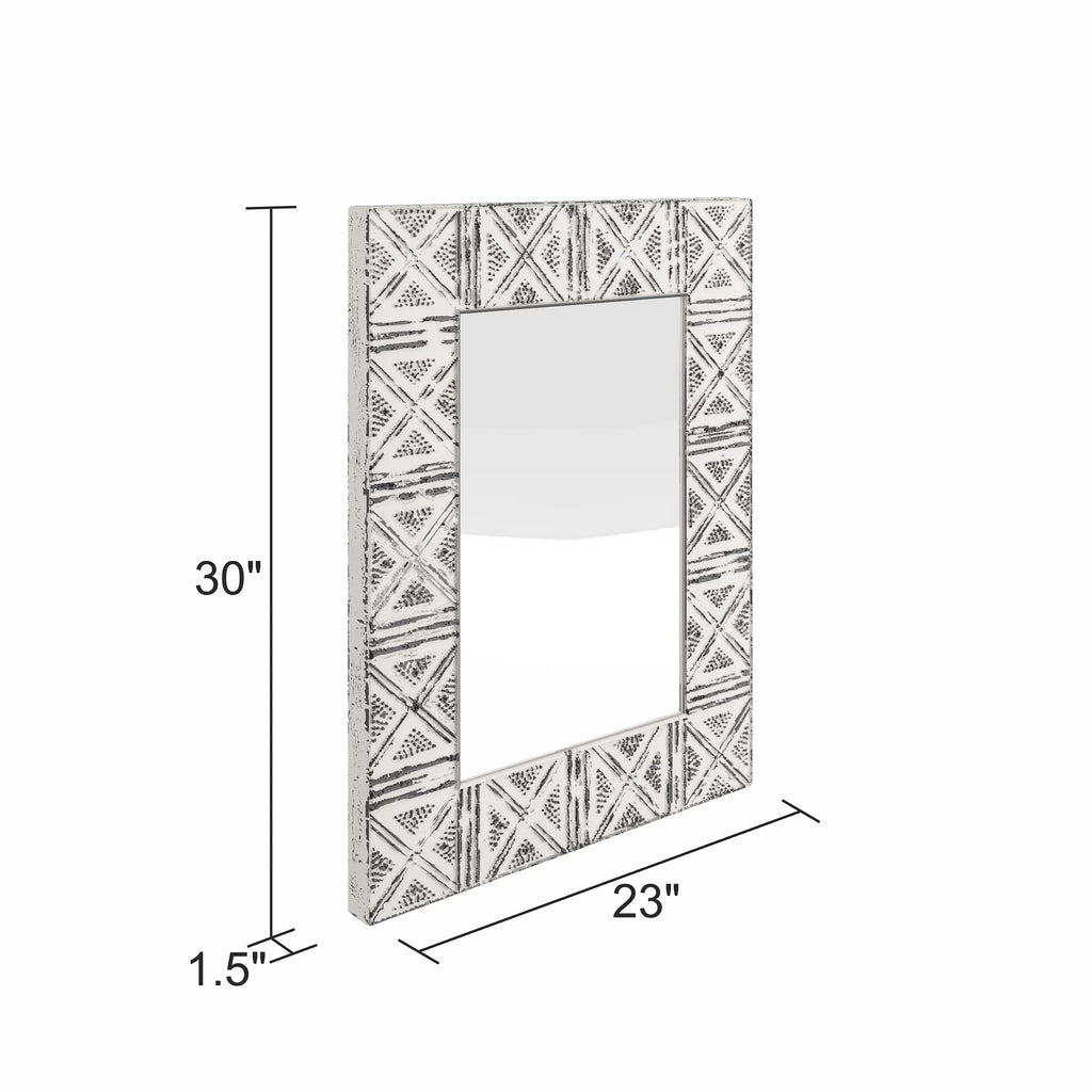 Distressed Metal Wall Mirror with Embossed Frame N360