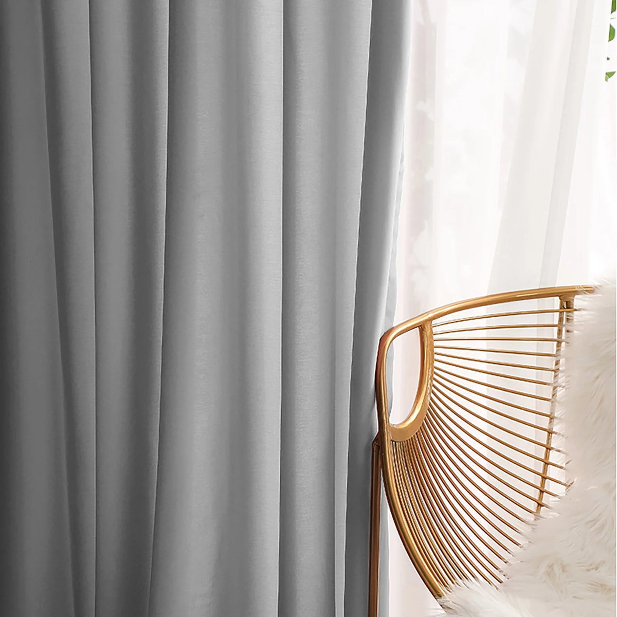 2PCS Solid Color Polyester Grommet Light Filtering Curtains I460