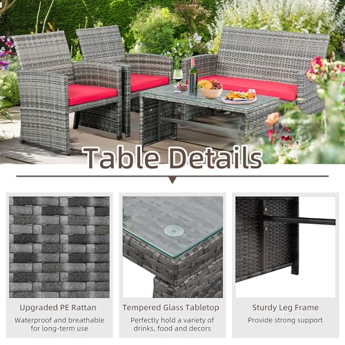 4 Piece Wicker Patio Furniture Set with Cushions F133