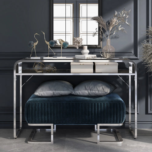 46-inch Glass Top 1-Shelf Sofa Table Y893558