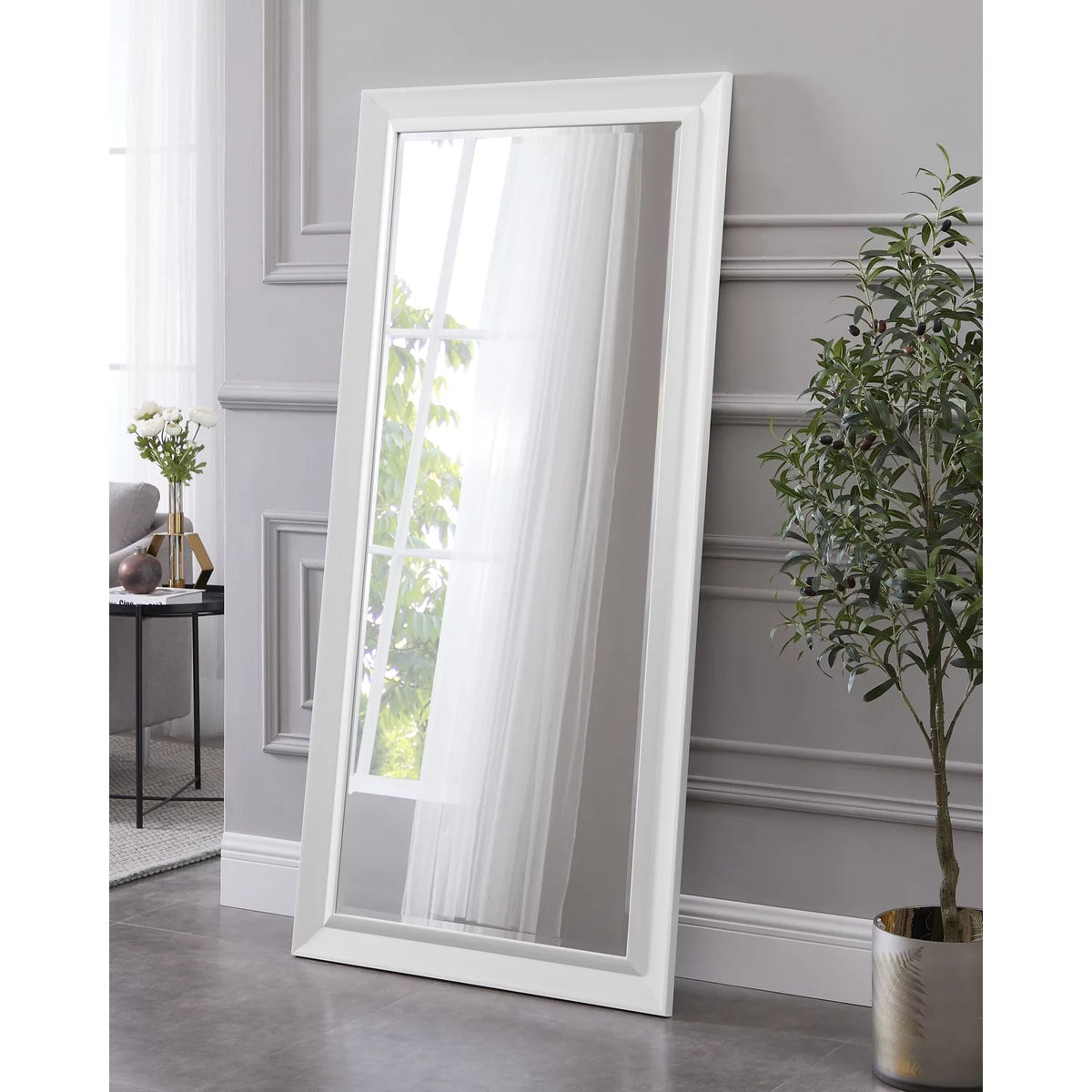 66"L x 32"W White Faux Wood Framed Full Length Mirror N20876