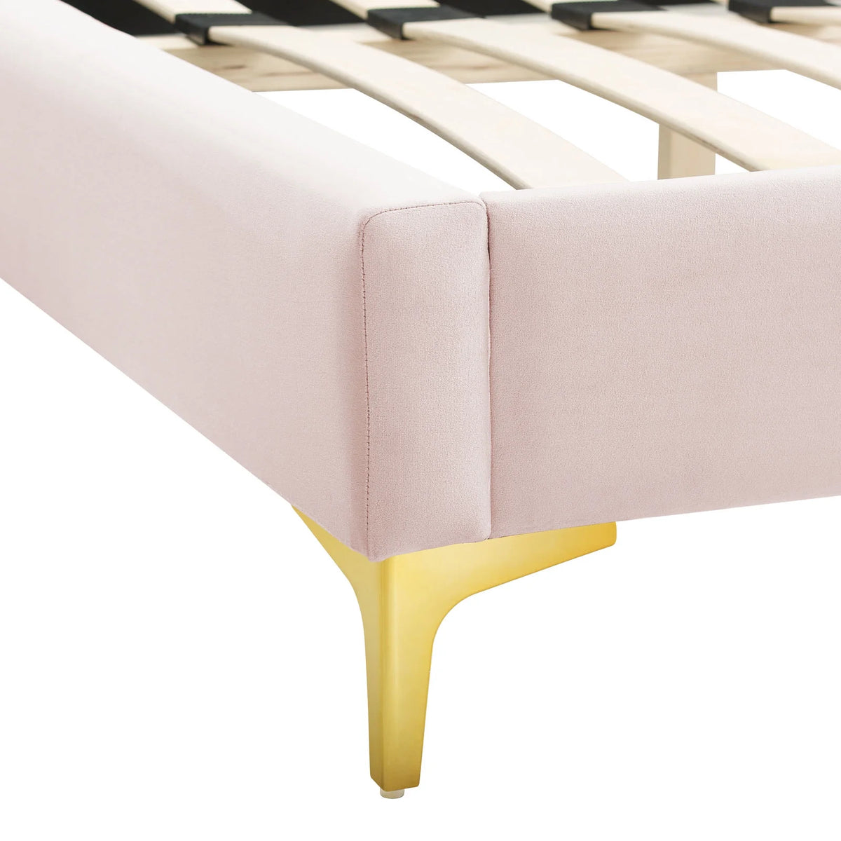 Queen Size Pink Velvet Platform Bed Frame M73745