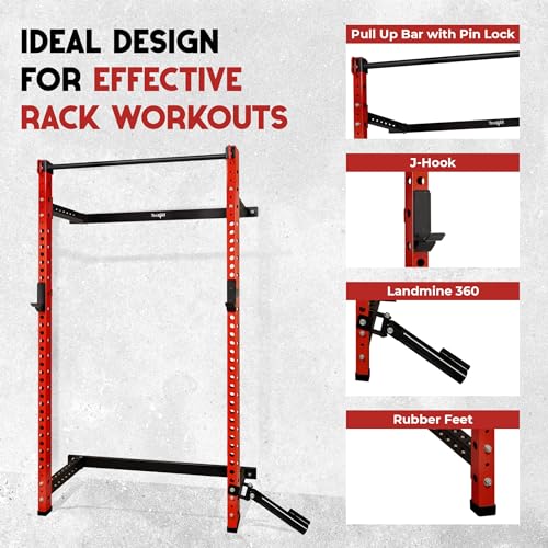 2" x 2" Steel Folding Wall Mounted Squat Rack with Pull-Up Bar N1101