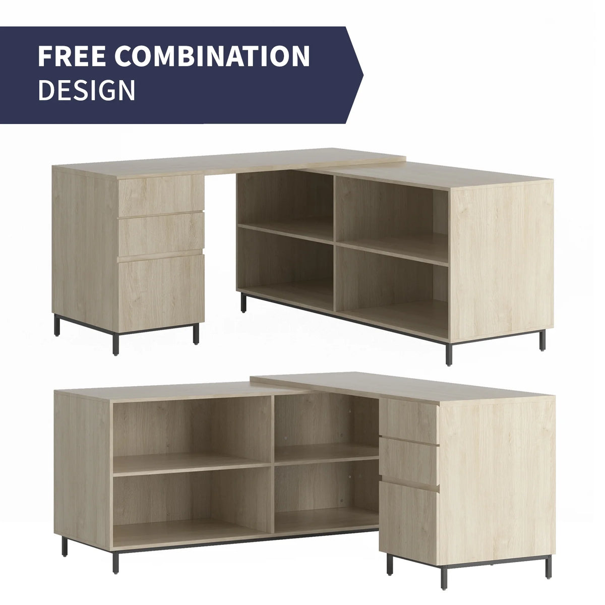 L Shape Desk with Reversible Storage Shelves R241