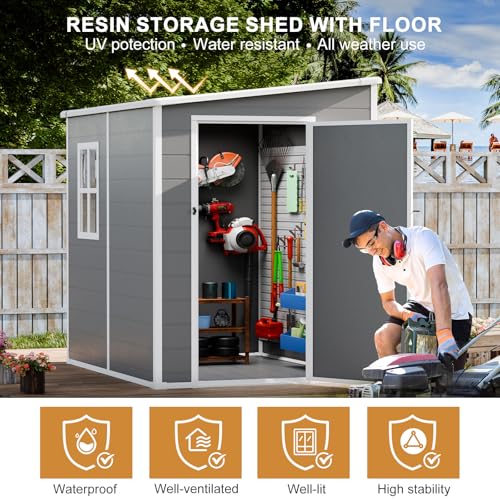 5x4 FT Waterproof Resin Outdoor Storage Shed with Floor S46693