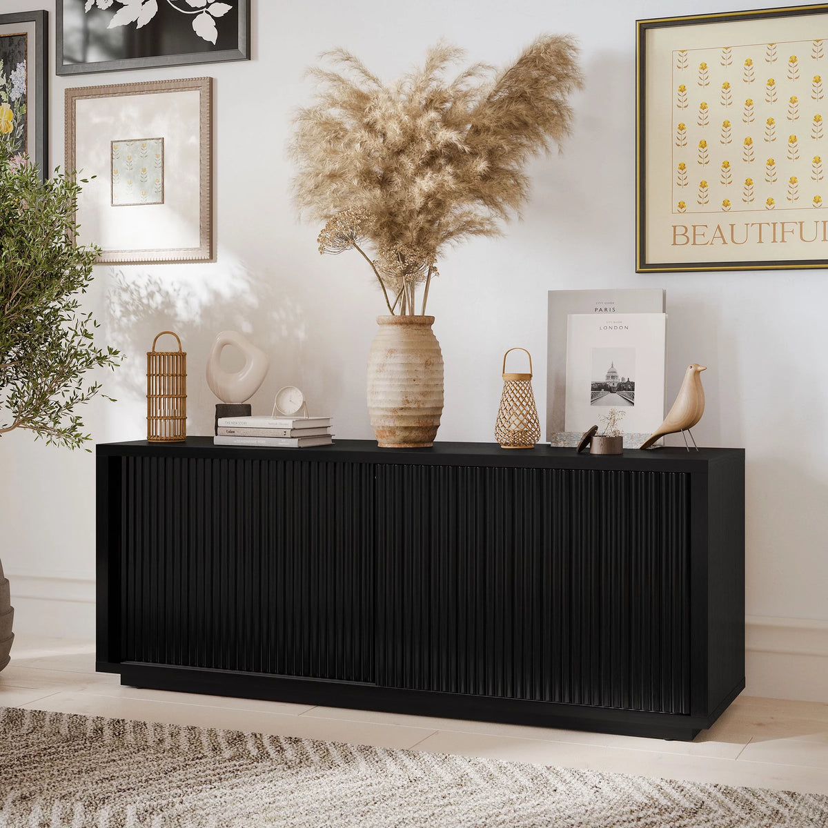 Fluted TV Stand for TVs up to 70" Black F815375