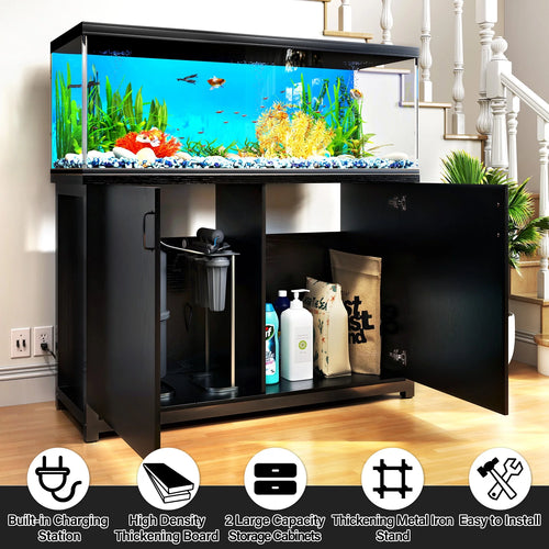 55-75 Gallon Aquarium Stand with Cabinet and Power Outlets, Black R68945