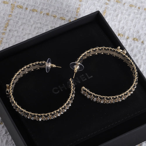 18K  Chanel Leather Chain Earrings